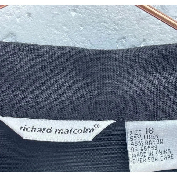 Richard Malcolm Womens Long Sleeve Linen Safari Embroidered Shirt Black Sz 16 - Picture 7 of 7